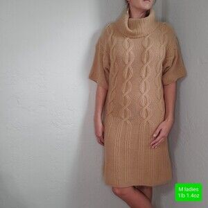 Cynthia Steffe womens chunky turtleneck cable sweater dress beige brown size M